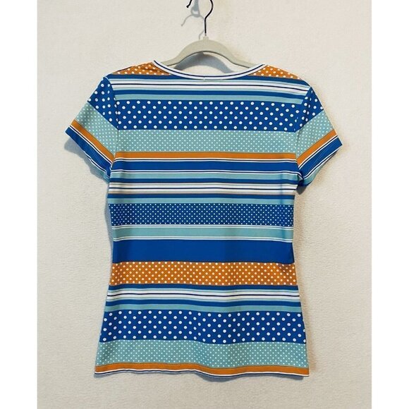 J McLaughlin Top Womens Small Striped Polka Dot Short Sleeve Scoop Neck Nylon - Picture 3 of 7